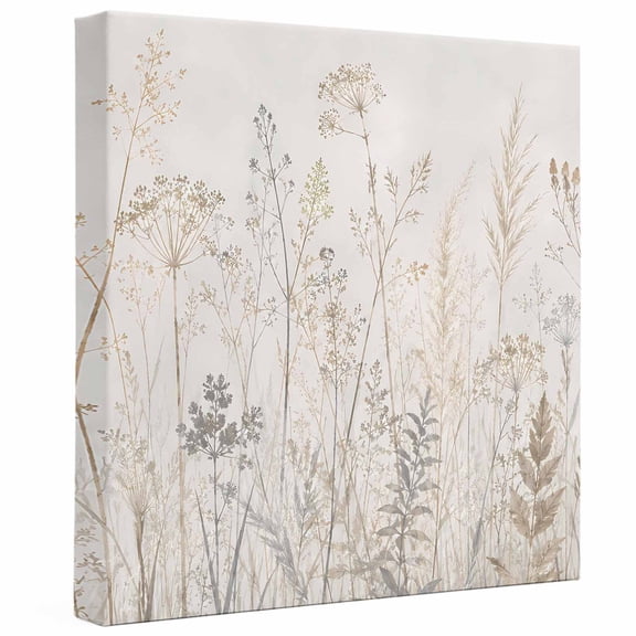 Beige Grass Botanical Canvas Wall Art Framed Wall Decor for Living Room Bedroom Bathroom, Rustic Dried Meadow Wildflower Stems Canvas Pictures Ready to Hang Decor, 8"x8"