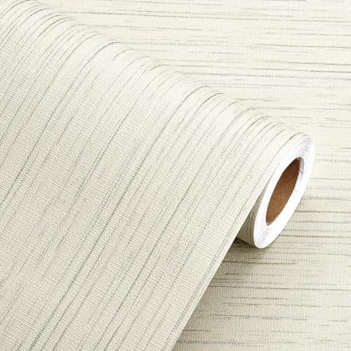 Beige Grasscloth Wallpaper Textured Fabric Contact Paper for Countertops Peel and Stick Wallpapers for Cabinets Drawers Vinyl Self Adhesive Waterproof Wall Paper for Table Tops 24''x118''