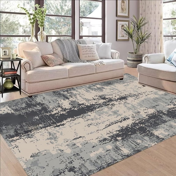 Beige Gray Abstract Area Rugs, Distressed Texture Design Carpet, Washable Non Slip Low Pile Rug for Living Room Bedroom Farmhouse Decor Mat 2x3ft
