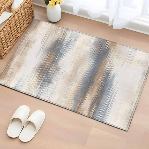 Beige Gray Bathroom Rug Washable 2x3 Entryway Rug Non Slip Abstract Grunge Mottled Neutral Texture Front Door Mat Low Pile Indoor Doormat Throw Floor Carpet for Kitchen Bedroom Entrance