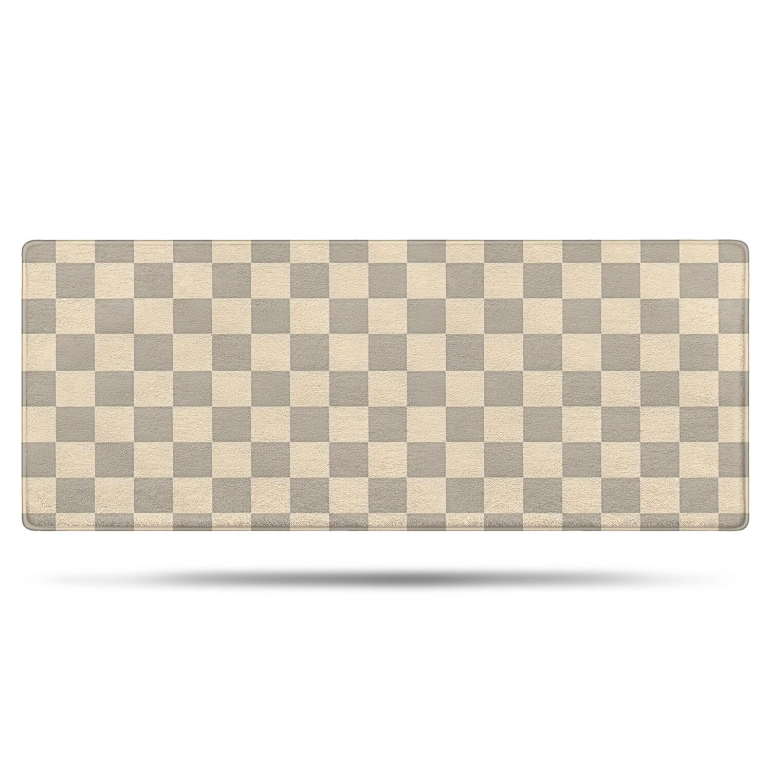 Beige Gray Checkerboard Checkered Pattern Bathroom Rugs Mat,Non Slip Microfiber Bathroom Rug,Rubber Backing,Soft Bathroom Mats for Bathroom Floor,Tub and Shower,60x24in(150x60cm)