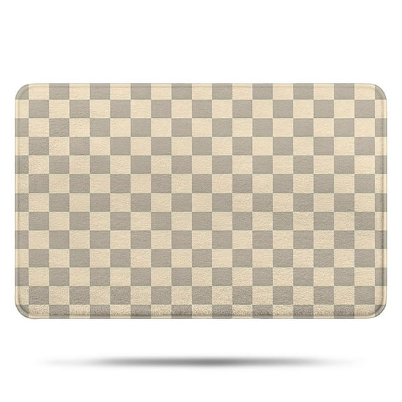 Beige Gray Checkerboard Checkered Pattern Bathroom Rugs Mat,Non Slip Microfiber Bathroom Rug,Rubber Backing,Soft Bathroom Mats for Bathroom Floor,Tub and Shower,17x27in(43x68cm)