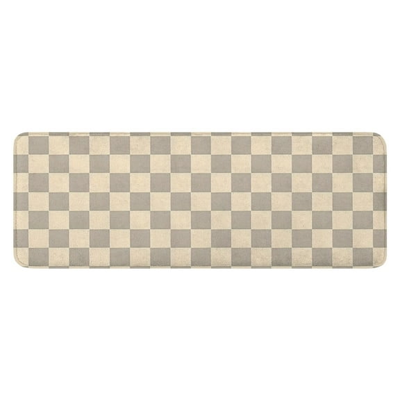 Beige Gray Checkerboard Checkered Pattern Kitchen Rug Mat,Kitchen Runner Rugs Non Skid Washable,Decorative Kitchen Floor Mats for Kitchen,Sink,Laundry,17"x47.2"