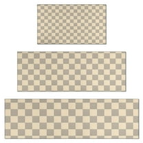 Beige Gray Checkerboard Checkered Pattern Kitchen Rugs Sets Of 3,Kitchen Runner Rugs Non Skid Washable,Decorative Kitchen Floor Mats for Kitchen,Sink,Laundry,17"x30" 17"x47" 17"x59"