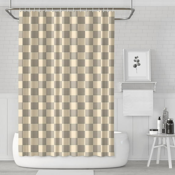 Beige Gray Checkerboard Checkered Pattern Shower Curtain 72"x72" ,Bathroom Decorative Shower Curtains Set with 12 Hooks,Modern Waterproof Washable Shower Curtain
