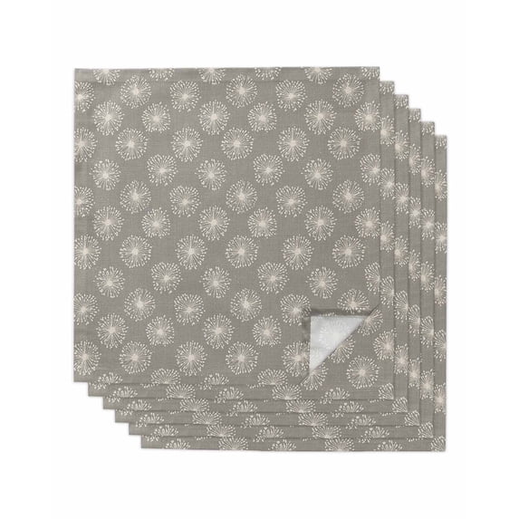 Beige Gray Dandelion Cloth Napkins Set of 6 Reusable Dinner Napkins, Farmhouse Botanical Blossom Cocktail Napkin Washable Table Napkins for Wedding/Holiday Party/Baby Shower 20"x20"