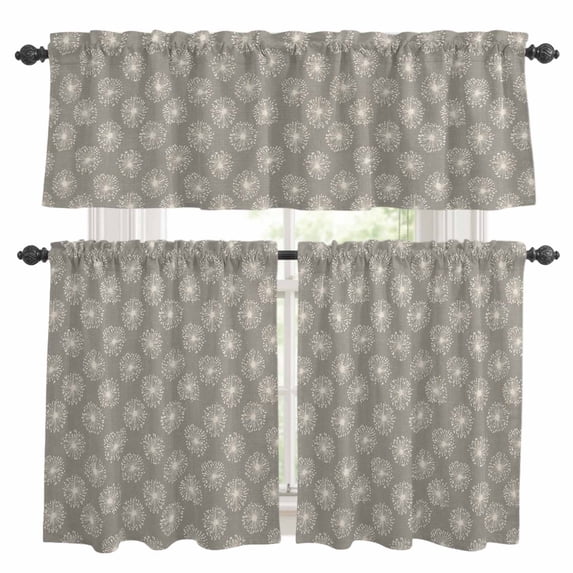 Beige Gray Dandelion Kitchen Curtains Sets for Windows 36 Inch Length, Farmhouse Botanical Blossom Rod Pocket Window Treatments Tier Curtains and Valances Set for Bedroom/Bathroom