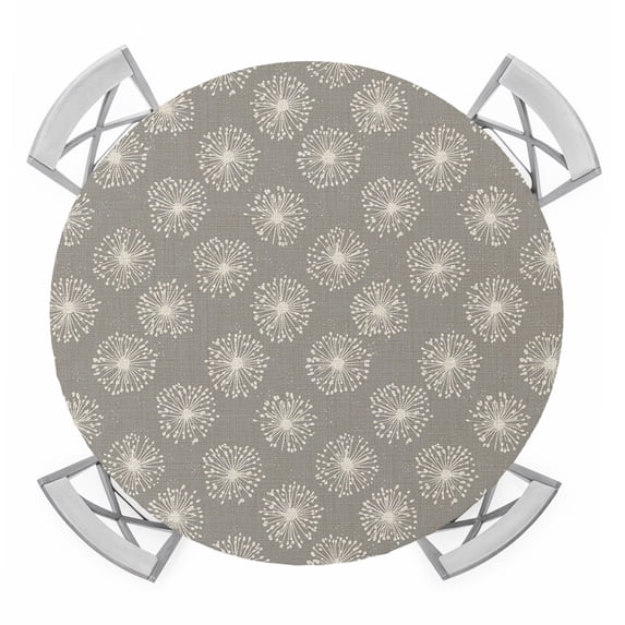 Beige Gray Dandelion Round Tablecloth for 45-54 Inch Tables, Fitted Table Cover with Elastic Edge, Farmhouse Botanical Blossom Waterproof Outdoor Table Cloth Protector for Patio Garden Dinner Picnic
