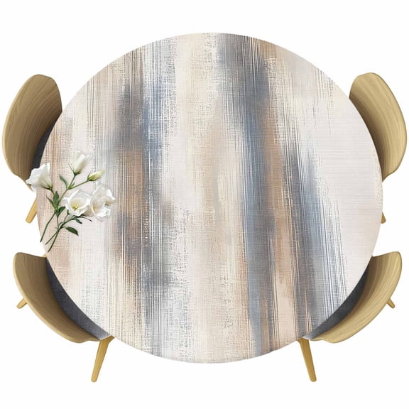 Beige Gray Fitted Tablecloth with Elastic Edged, Round Table Cloth for Dining Table, Abstract Grunge Mottled Neutral Texture Waterproof Oil Proof Table Cover for Indoor Outdoor 36"-44"
