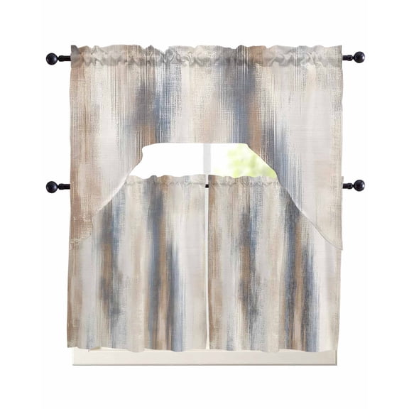 Beige Gray Kitchen Curtains Set for Windows 3 Piece Cafe Curtains 24 Inch Length Swag Curtains Valances and Tier Set Abstract Grunge Mottled Neutral Texture Drapes for Bedroom Bathroom Living Room
