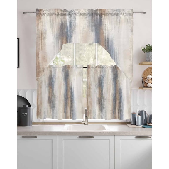 Beige Gray Kitchen Curtains and Valance Set,Abstract Grunge Mottled Neutral Texture Short Swag Tier Curtain 24 Inch Length for Cafe Living Room Bedroom Drapes 3 Piece Rod Pocket Window Treatment