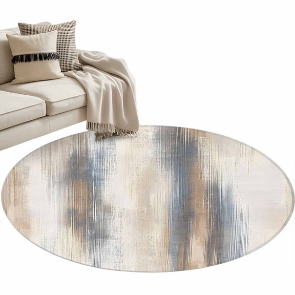 Beige Gray Large Area Rugs for Bedroom Living Room, Soft Non Slip Carpet Bedside Rug, Abstract Grunge Mottled Neutral Texture Round Floor Cover Kitchen Accent Rug 3' for Dining Room/Office