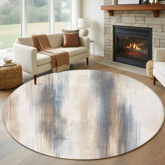 Beige Gray Large Round Rug 8 FT, Non Slip Living Room Area Carpet, Abstract Grunge Mottled Neutral Texture Washable Soft Circle Rug Non-Shedding Floor Carpet for Bedroom Office Dining Room