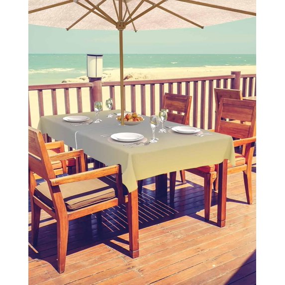 Beige Gray Ombre Outdoor Tablecloth - 60x60 Inch Square Dining Table Cover, Modern Gradient Abstract Art Waterproof Outdoor Table Cloth with Umbrella Hole & Zipper for Picnic/Patio/Party