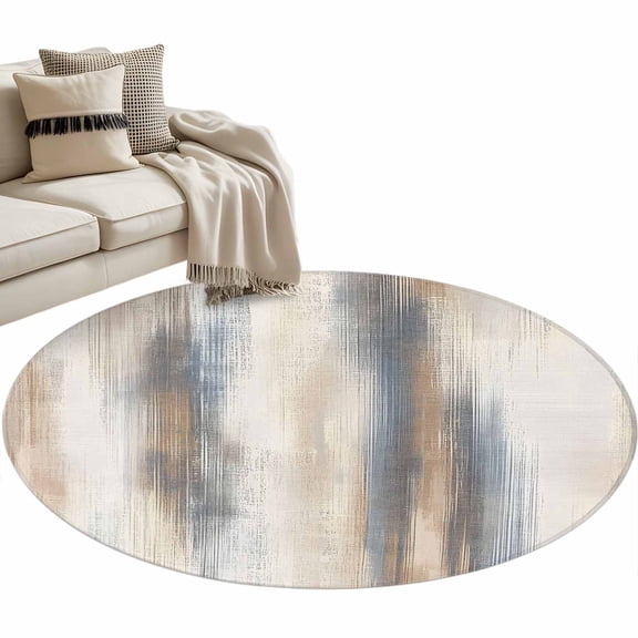 Beige Gray Round Area Rug 4ft, Abstract Grunge Mottled Neutral Texture Washable Non-Slip Circle Rugs for Bedroom Living Room Kitchen, Soft Non Shedding Circle Carpet for Dining Room Dorm