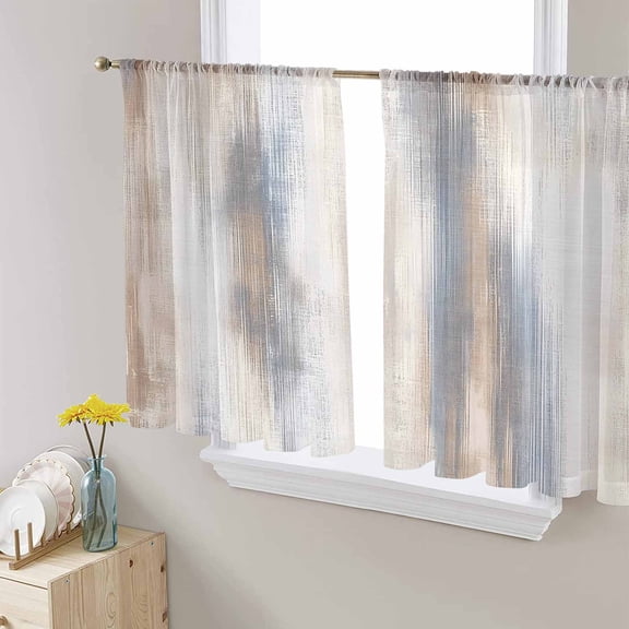 Beige Gray Semi Sheer Curtains 54 Inch Length 2 Panels Set, Abstract Grunge Mottled Neutral Texture Sheer Kitchen Curtain Privacy Voile Window Curtain for Living Room Bedroom Rod Pocket Drapes