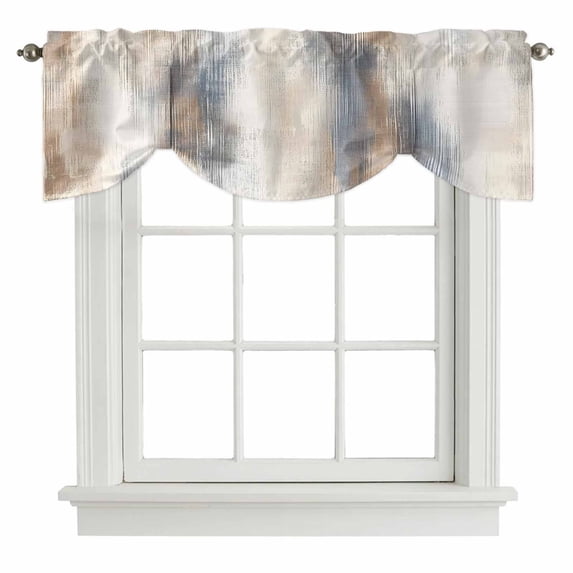 Beige Gray Tie Up Valance Curtains for Windows, Kitchen Curtains Window Treatments, Abstract Grunge Mottled Neutral Texture Short Window Shades Valances for Bedroom Bathroom Cafe 42"x18"