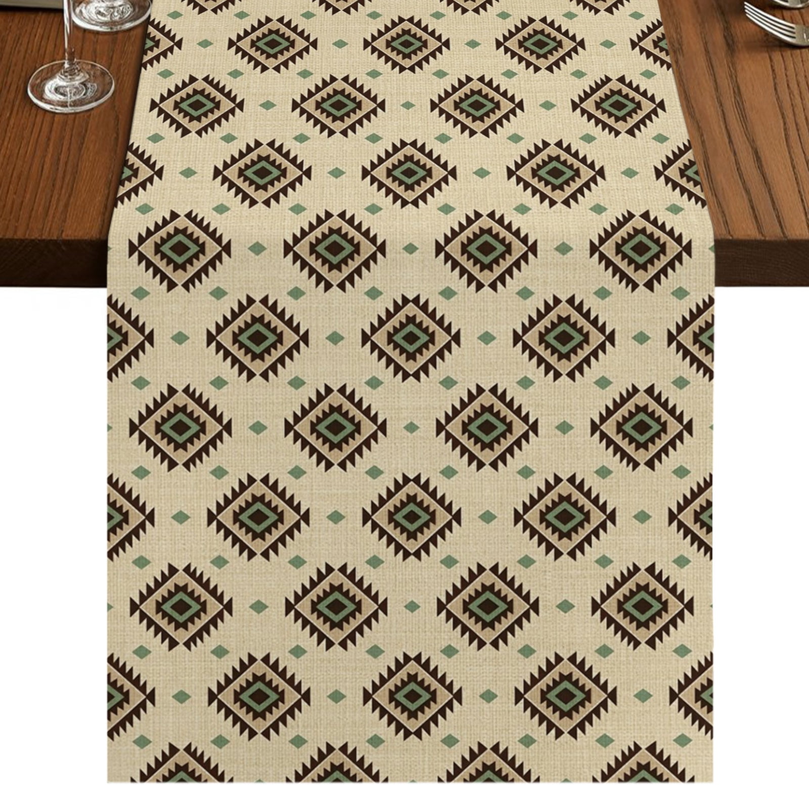 Beige Green Boho Burlap Cotton Table Runner 16x72 Inches Long ...