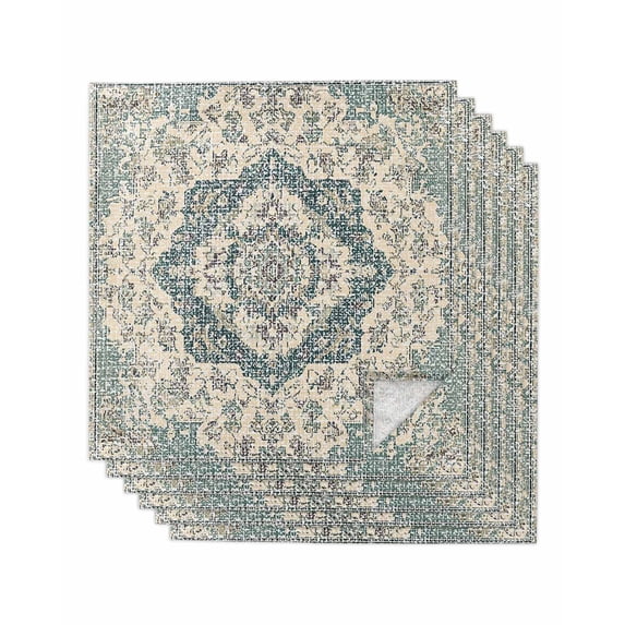 Beige Green Boho Cloth Napkins Set of 6 Reusable Dinner Napkins, Medieval Vintage Ethnic Floral Abstract Cocktail Napkin Washable Table Napkins for Wedding/Holiday Party/Baby Shower 20"x20"