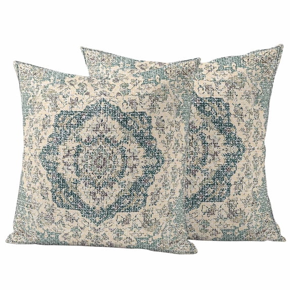 Beige Green Boho Outdoor Waterproof Pillow Covers, Medieval Vintage Ethnic Floral Abstract Decorative Square Throw Pillowcase Sofa Cushion Sham for Patio/Couch/Chair, 26"x26" 2 Pack