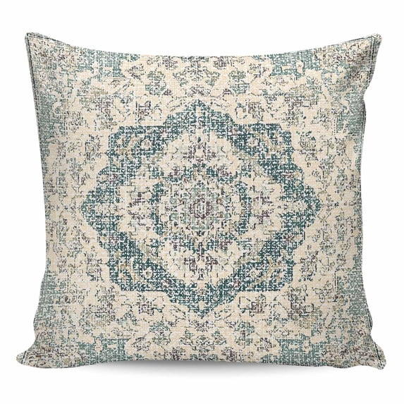 Beige Green Boho Pillow Covers 18x18 Inch Decorative Throw Pillow Cover, Medieval Vintage Ethnic Floral Abstract Sofa Pillowcases Accent Cushion Case Home Decor Bedroom Living Room