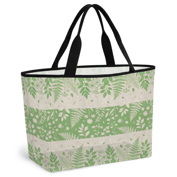 Beige Green Botanical Beach Bag for Women, Large Breathable Mesh Beach Tote Bag, Farmhouse Pastoral Leaves Burlap Sandproof Lightweight Travel Bags for Vacation Picnic Swimming Pool 15.7"x15.7"x9.1"
