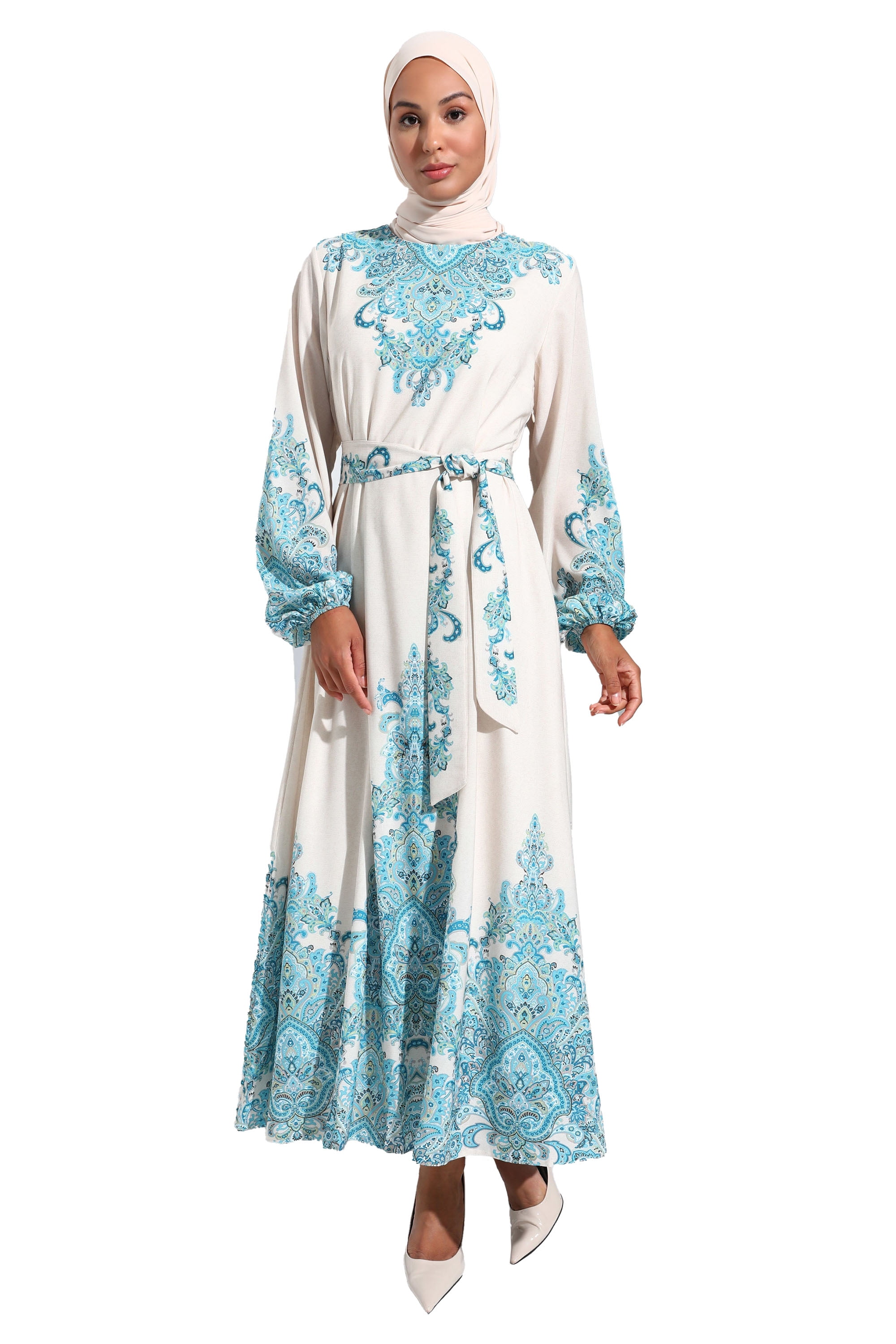 Beige - Green - Ethnic - Crew neck - Unlined - Modest Dress - Refka -  Walmart.com