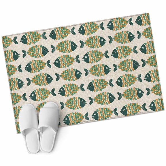 Beige Green Fish Bathroom Rug Washable 2x3 Entryway Rug Non Slip Rustic Animals Coastal Seaside Summer Front Door Mat Low Pile Indoor Doormat Throw Floor Carpet for Kitchen Bedroom Entrance