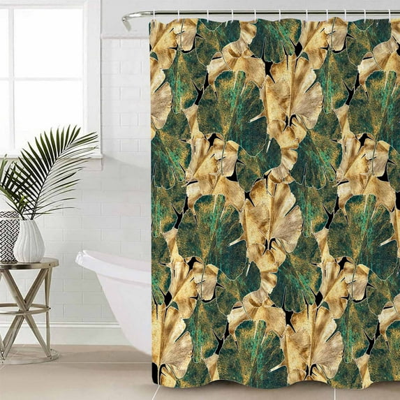 Beige Green Leaves Waterproof Fabric Shower Curtain, Farmhouse Vintage Botanical Shower Curtain for Bathroom Curtains Bathtubs Hotel Washable Shower Curtains with 12 Hooks Standard 60x72