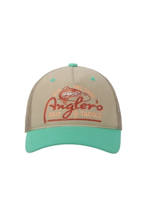 Beige/Green 5-Panel Fishing Cap – Structured Mid Profile, Embroidered, Snapback, One Size