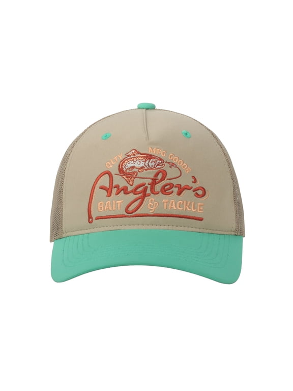 Beige/Green 5-Panel Fishing Cap – Structured Mid Profile, Embroidered, Snapback, One Size