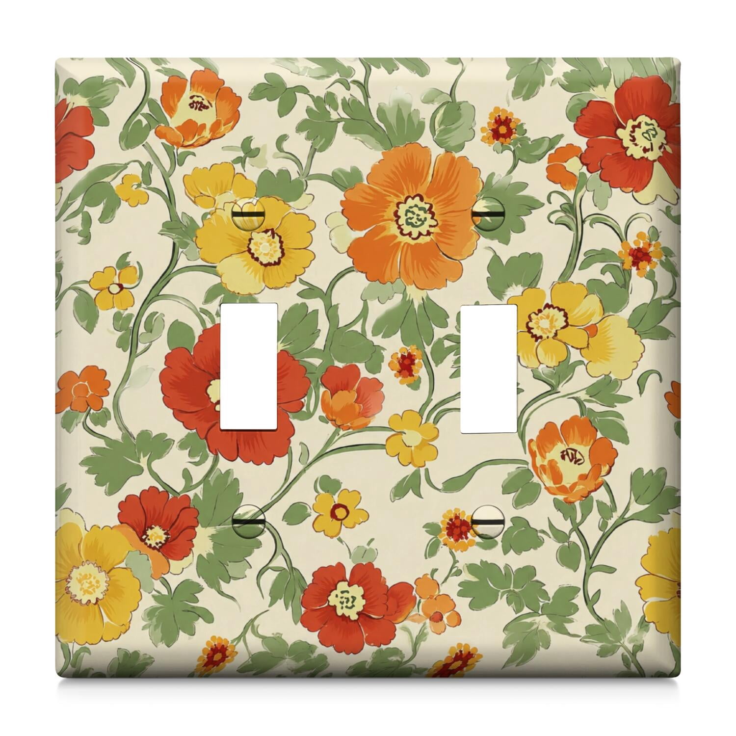 Beige, Green, Yellow Botanical Print Double Toggle Switch & Outlet ...
