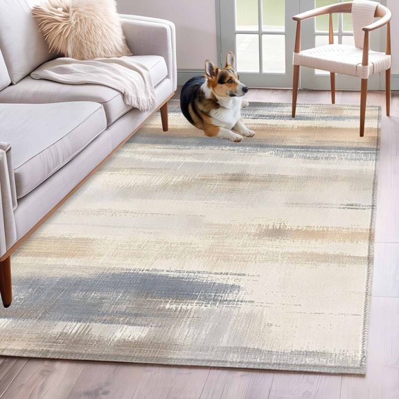 Beige Grey Area Rug 3x5 Washable Rug Non Slip Abstract Mottled Art Retro Modern Painting Large Area Rug Indoor Floor Carpet for Entryway Bedroom Kitchen Living Room Home Office Dining Room Nursery