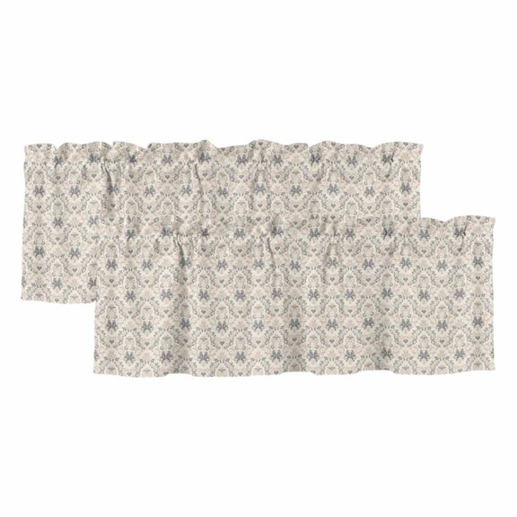 Beige Grey Baroque Curtain Valances for Windows, Kitchen Valance Window Treatments Panel 2 Pack, Abstract Art Floral Pattern Rod Pocket Short Curtains for Bathroom Bedroom 42 x 18 Inch