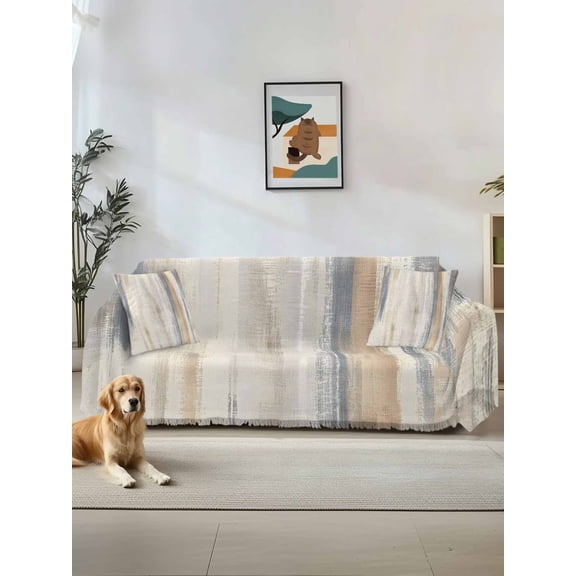 Beige Grey Couch Cover, Abstract Mottled Art Retro Modern Painting Sofa Cover Blanket for Loveseat Couches, Sectional Sofa Slipcover Furniture Protector for Living Room Bedroom 71''x118''