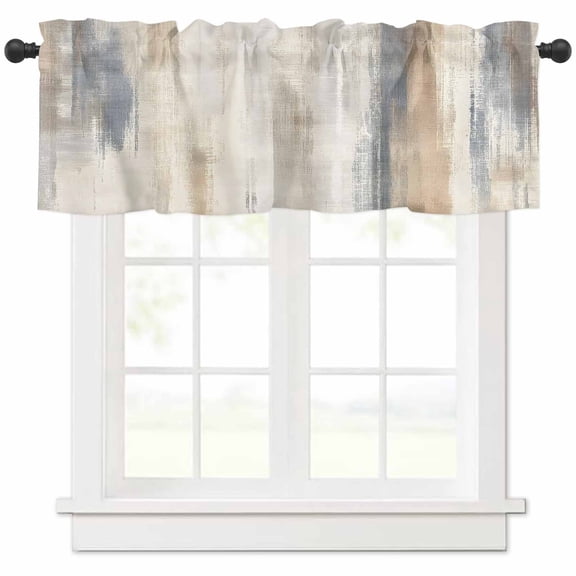 Beige Grey Curtain Valance for Windows/Kitchen/Living Room/Bedroom, Abstract Mottled Art Retro Modern Painting Rod Pocket Window Treatment Short Drape Topper Small Tier Cafe Curtains Panel 54X18