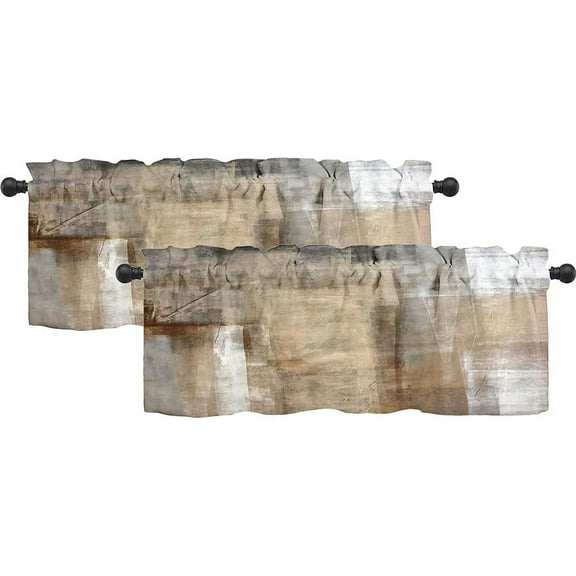 Beige Grey Kitchen Curtains Abstract Art Valances for Windows Blackout Window Treatment Valances Rod Pocket Curtain Valance for Bathroom Bedroom Living Room Cafe,52 X 18 Inch,2 Panel