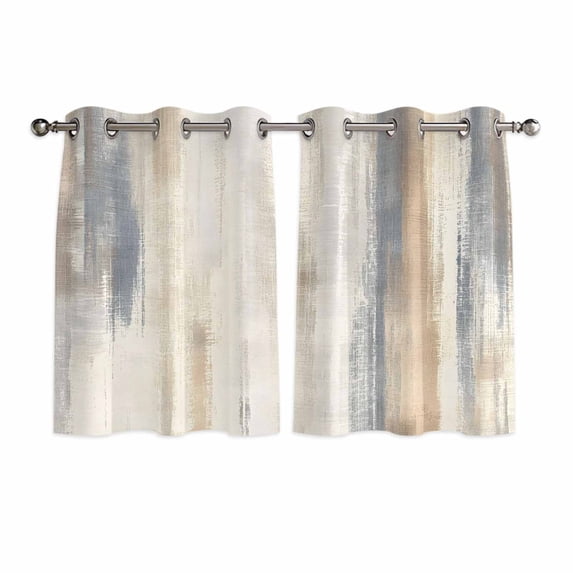 Beige Grey Kitchen Curtains Short 54 Inch Length, Abstract Mottled Art Retro Modern Painting Grommet Top Bedroom Living Room Curtains, Light Filtering Cafe Curtain Drapes 2 Panels Set 84''x54''