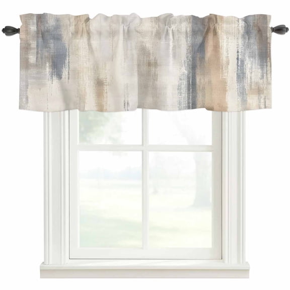 Beige Grey Kitchen Valances for Windows, Abstract Mottled Art Retro Modern Painting Bathroom Window Valances 42x18 Inch Rod Pocket Window Treatments Valance Curtains for Living Room Bedroom Decor