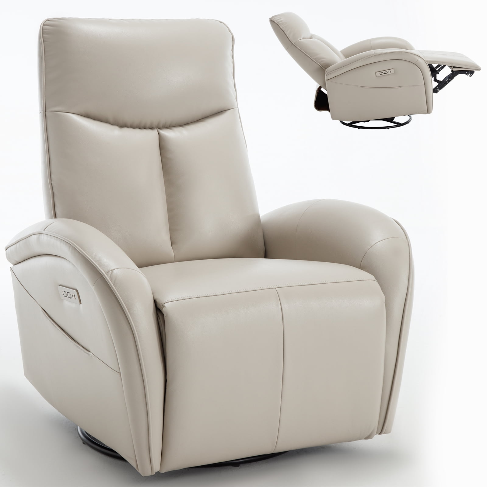 Beige Grey Leatheraire Swivel and Rocker Power Recliner Chair with ...