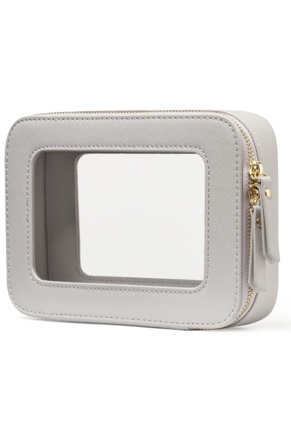 Beige Grey Medium Moda Clear Makeup Travel Case Portable Organizer