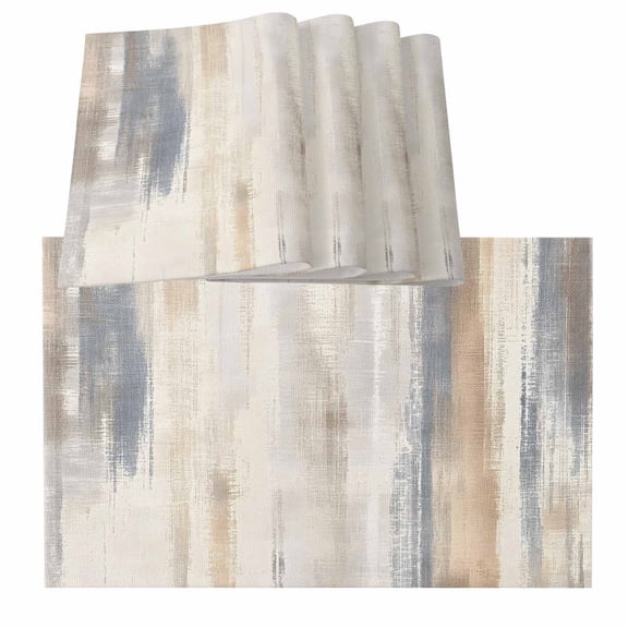 Beige Grey Placemats for Dinning Table Set of 6, Abstract Mottled Art Retro Modern Painting Burlap Kitchen Place Mats Waterproof Cloth Table Mats, Indoor Outdoor Placemats Easy Clean Dinner Decor