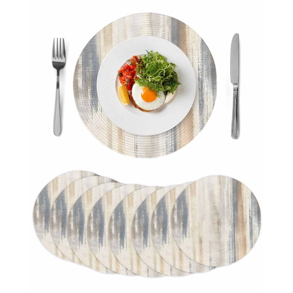 Beige Grey Round 15 Inch Placemats Set of 8, Abstract Mottled Art Retro Modern Painting HeatResistant Non Slip Place Mats for Dining Table, Wipeable Braided Kitchen Table Mats for Housewarming