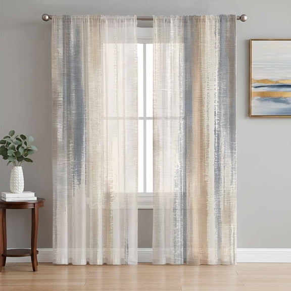Beige Grey Sheer Curtains 63 Inch Length 2 Panels Set, Abstract Mottled Art Retro Modern Painting Voile Window Treatment Rod Pocket Curtains Sheers Drapes for Bedroom/Living Room/Kitchen 52x"63"x2