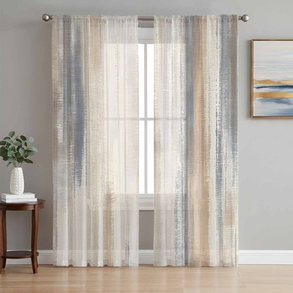 Beige Grey Sheer Curtains 96 Inch Length 2 Panels Set, Abstract Mottled Art Retro Modern Painting Voile Window Treatment Semi Sheer Long Curtains Drapes for Bedroom/Living Room/Kitchen 52"x96"x2