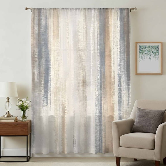 Beige Grey Sheer Curtains 96 Inches Long, Abstract Mottled Art Retro Modern Painting Light Filering Curtains, Privacy Drapes Simi Floor to Veiling Curtain for Living Room Large Window Treatment