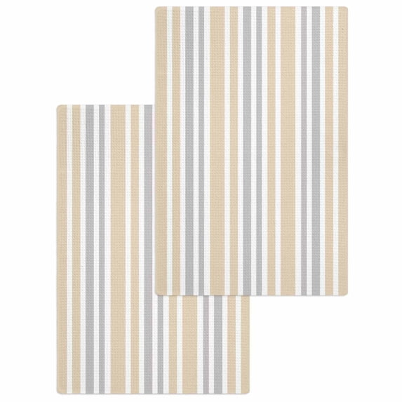 Beige Grey Stripe Hand Towels Set, Waffle Weave Kitchen Towels 2 Pieces, Farmhouse Minimalist Striped Microfiber Hair Face Bath Tea Towel Absorbent Quick Drying Cleaning Dish Cloths, 15.7"x23.6"