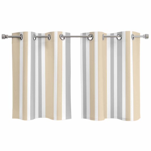 Beige Grey Stripe Kitchen Curtains Small Short 39 Inch Length, Farmhouse Minimalist Striped Grommet Top Bedroom Living Room Curtains, Light Filtering Cafe Curtain Drapes 2 Panels Set 55''x39''