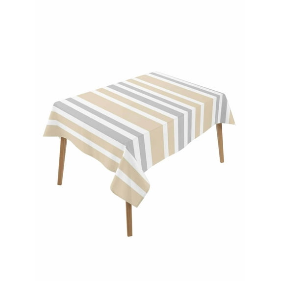 Beige Grey Stripe Table Cloth, Farmhouse Minimalist Striped Waterproof Tablecloth for Rectangle Tables, Reusable Washable Fabric Table Cover for Restaurant Kitchen Dining Tables 60"x102"