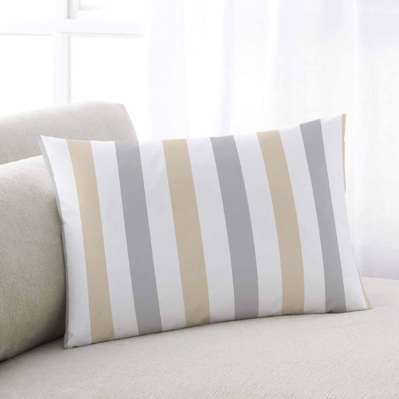 Beige Grey Striped Body Pillow Cover, Pillowcase Protectors with Zipper, Breathable Decorative Throw Pillow Case Cover, Minimalist Farmhouse Stripe Pillow Shams for Couch Sofa 24x36Inch